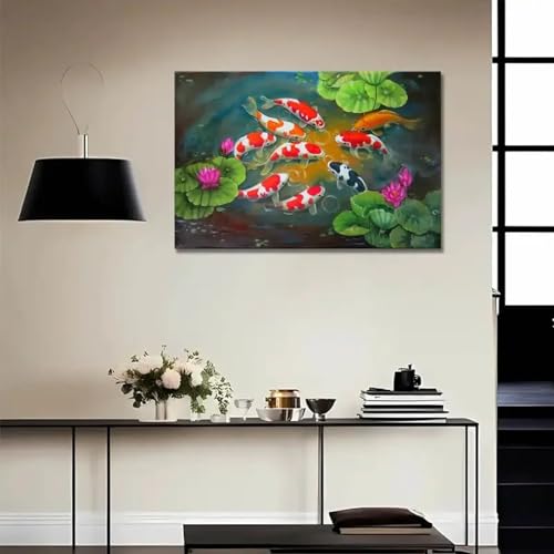 Décoration murale koi lotus XINBAO tableau vintage encadré home