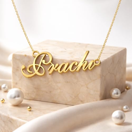 Image of Prachi Cursive Gold & Silver Name Pendant Necklace, Best Jewelry Gift for Girls.