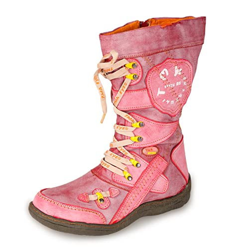 TMA EYES Patchwork Stitch-Detail PU Leather Mid-Calf Women's Boot