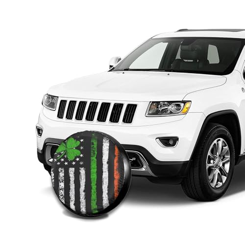 Image of Vintage Irish American Flag Spare Tire Cover Weatherproof Wheel Protectors Dust-Proof Sun Protection Wheel Tire Covers Universal Fit for Truck SUV RV Camper Trailer Car Accessories 15 inch