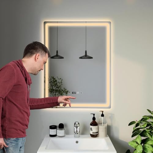 DHQCQL Espejos de Baño con LED, 220 V, IP54, Espejo de Baño con 3 Colores de Luz, Regulable y Ajuste de Brillo, LED Smart Espejo con Luz Iluminado con Interruptor Táctil para Baños, Hoteles - imagen 6