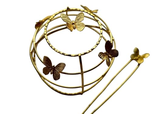 Image of Womens Bun Holder Hair Slide Clip Hairpin Stick Hair Accessories Gold | 1 Piece Hair Bun Cage (Butterfly)