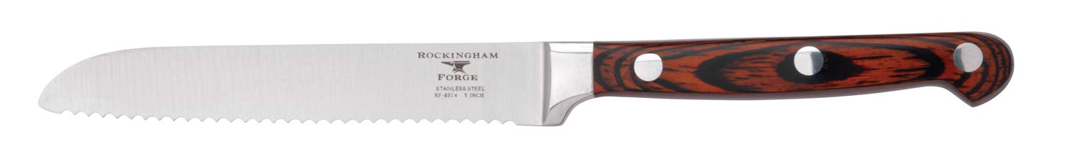 Rockingham Forge Essentials 8000 Series 5” Tomato Knife with Classic Riveted Pakkawood Handles and Full Tang Construction, Stainless Steel Blades