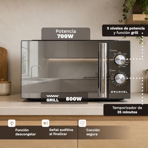 Micro-Ondes Grill Grunkel MWG-20ESPEJO – 20L 800W Acier Inoxydable - vue 6