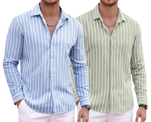 Image of Zombom Men's Regular Fit Vertical Striped Casual Shirt | Full Sleeve Cotton Blend Shirt for Men | Slim Fit Stylish Party