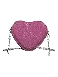 QWINEE Women's Sparkling Heart Shape Purse Novelty Mini Bag Chain Single Strap Evening Crossbody Handbags Hot Pink One-Size