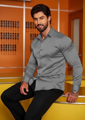 Image of Combo of Men's Premium Satin Cotton Shirt with Full Sleeves & Spread Collar | Smooth Finish | Slim Fit | Stylish Button Down Shirt for Evening, Casual Pack of 2