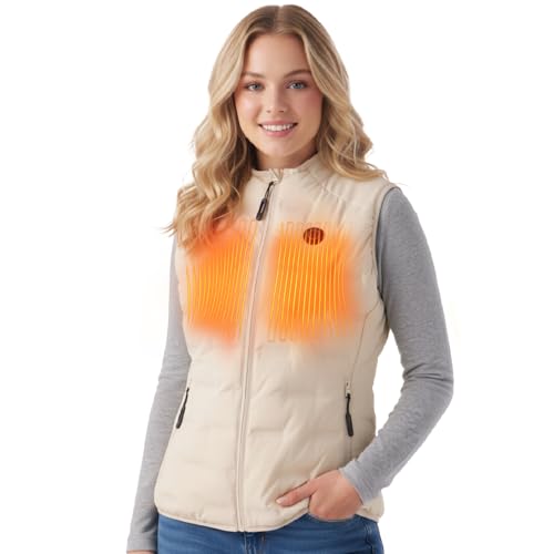 InoKraft Women Heated Vest with Battery Pack, Lightweight (Slim-Fit) Quilted Vest (Charger Cable Included), Cream White, L