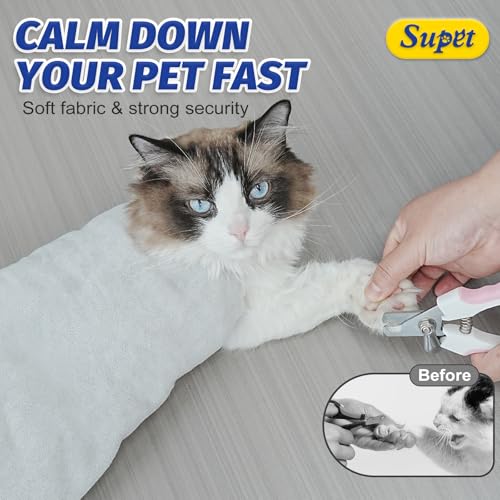 Image of Supet Cat Wrap for Cutting Nails, Self-Adhesive Cat Grooming Wrap, Anti-Scratch Cat Wrap for Grooming, Ideal for Medicine, Nail Clipping, Teeth Brushing, Ear Cleaning