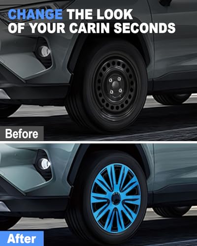 Image of ABX Hubcaps,15 inch hubcaps Set of 4, Wheel Rim Cover ABS Material, Snap On Car Truck SUV Replacement, for Toyota Camry Nissan Mazda etc, Black&Blue