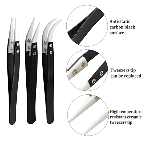 3Pcs Stainless Steel Ceramic Pointed Tweezers for Electronic Repair,Jewelry Making,Laboratory Work,High Temperature Resistant Insulated Clamping Tools - Image 3
