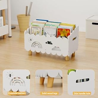 Wood Kids Bookshelf, Montessori Bookshelf, With 2 Adjustable Dividers, Suitable Kids Rooms, Nursery & Classroom, Kids Bookshelf And Toy Storage, Toddler Book Rack, Nursery Book Shelves, (White) big