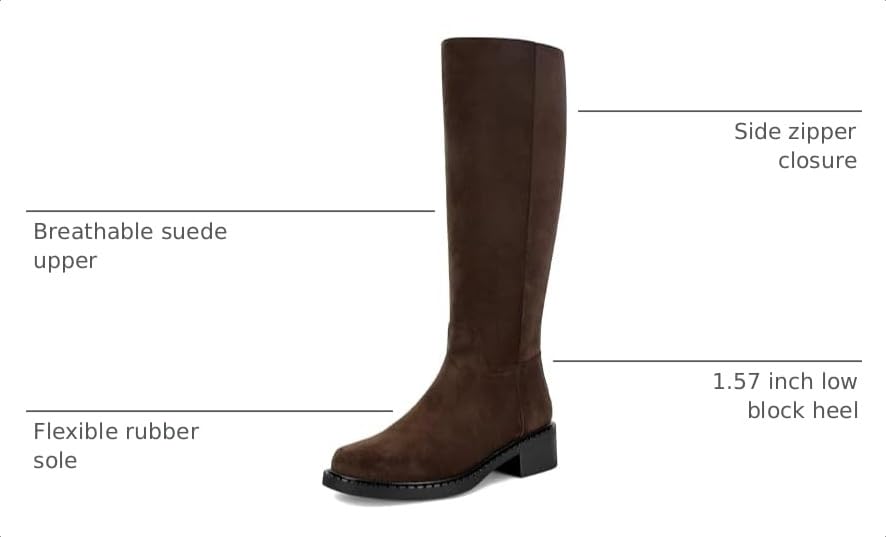 Image of Dsevht Black Knee High Boots for Women Faux Leather Elastic Low Heel Round Square Toe Side Zipper Fall Long Tall Boot