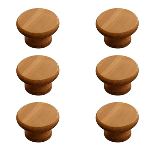 Image of 6 Piece Solid Teak Wood Round Drawer Knob| Smooth Natural Finish Wooden Cabinet & Wardrobe Handle | Modern Minimal Cupboard & Kitchen Furniture Knob - 1.5 Inch-| 3 Years Warranty |