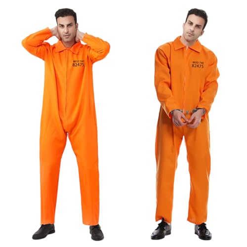 Ajuanbazha Disfraz Unisex de Prisionero Naranja, Mono Preso Naranja para Adultos, Mono Naranja Disfraz Preso Ideal para Carnaval, Halloween y Cosplay ((Altura 165-175 cm))
