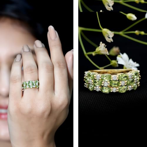 Certified Natural Peridot Wedding Band with Moissanite, Aaa Quality, Anniversary Ring for Women - Ready To Gift2