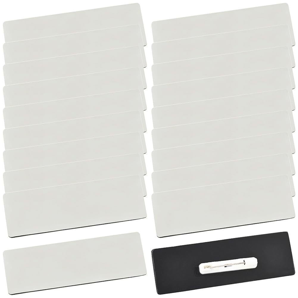 SOFPLATE 1 Box 25Pcs White Plastic Name Tags Blank Name Tags Rectangle Badge Inserts with Clip Backing Personalized Reusable Safety Pin Badges for Office Workers Students Employee Uniform Accessories