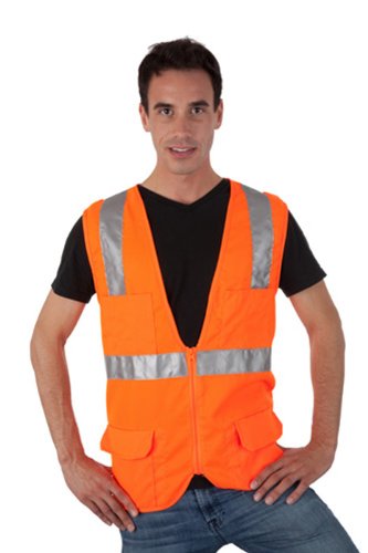 Liberty Glove & Safety C16010F/2XL HiVizGard Polyester Mesh Class 2 Surveyors Vest with 2" Wide Silver Reflective Stripes and Pockets, 2X-Large,