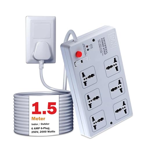 Image of Mx Power Strip with 6 Universal Sockets 1.5m Extension Cord International Sockets Master Switch Multi-Plug Socket Extension Board for Home & Office -5 Amp