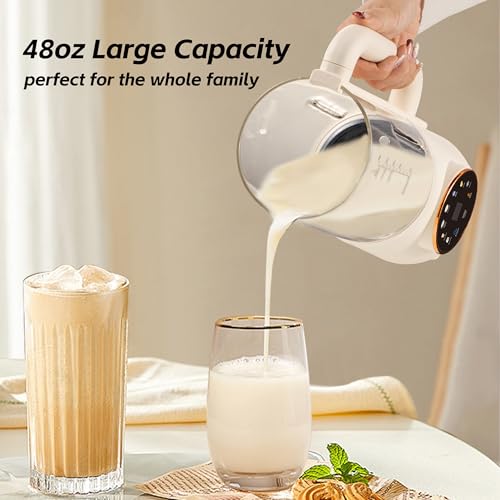8 in 1 Nut Milk Maker Machine, 48oz Homemade Almond, Oat, Soy, Coconut, Plant-Based and Non-Dairy Beverages with Self-Cleaning, Boil Water, Delay Start, Keep Warm, 16 Blade Blender, Glass Jar image 4