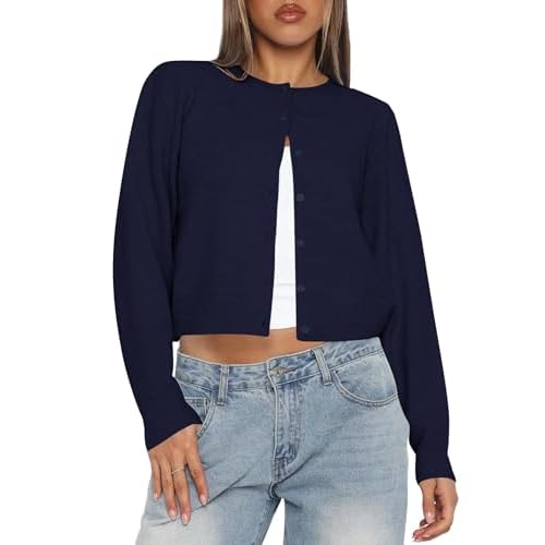 Kistore Womens Cropped Cardigan Sweaters Lightweight Long Sleeve Button Up Knit Cardigan Fashion Outfits 2026