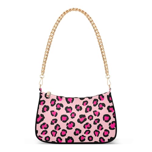 Zipper Ladies Shoulder Bag Floral Pink Black Leopard Spots Medium Handbag Tote Pattern Womens Small Hobo Purse with Chain Strap