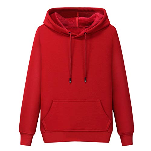 Pishon Men's Cotton Pullover Hoodie Jersey Front Pocket Athletic Warm Hooded Sweatshirts, Red, X-Large