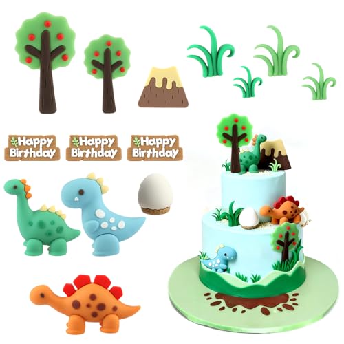 Dino Tortendeko 14 Stück Dino Kuchen Deko Tortendeko Dinosaurier Set Kuchendeko Dinosaurier für Babyparty Kindergeburtstag Dinosauriers Motto-Party