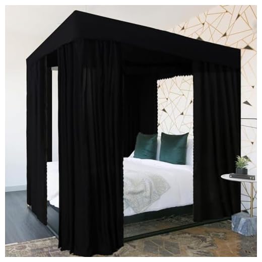Kmhesvi Black Canopy Bed Curtains - 4 Corner Post Bed Curtains Canopy Queen Bed Canopy Curtains for Adults Girls Bedroom Decoration(Black, Queen)