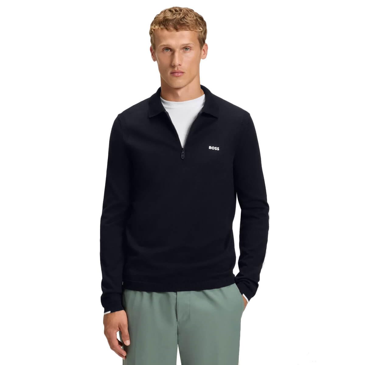Regular Fit Ever-X Collared Quarter Zip Knit Jumper Men's Cotton