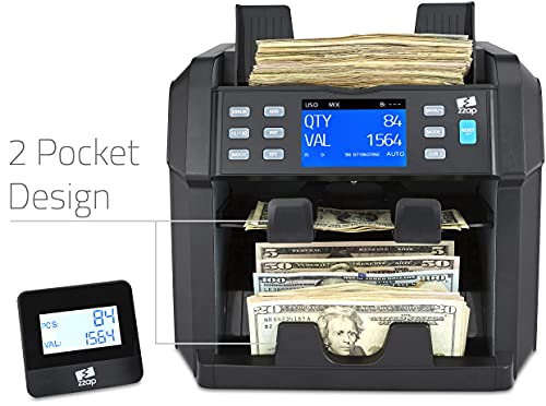 Zzap Nc70 Mixed Denomination Bill Counter/2 Pocket Sorter/Counterfeit Detector - Money Cash Value Currency Machine #TOP1