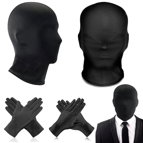 Máscara de Cara Completa para Halloween, 2 Piezas Má-scara Negra Sin Rostro con Guantes Negros, Máscara De Cabeza Comp-leta Transpirable, Full Face Masks Unisex, Máscara Facial Completa Halloween