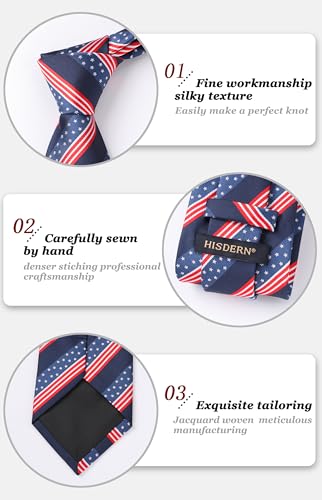 Image of HISDERN Stripe Tie Mens Ties with Pocket Square Set Classic 3.4'' Silk Formal Necktie Handkerchief for Business Wedding