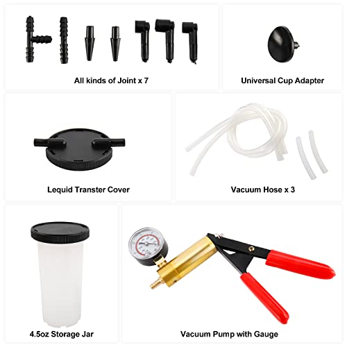 KUNTEC 2 in 1 Brake Bleeder Kit Hand Held Vacuum Pump Test Set One-Man Brake and Clutch Bleeding System