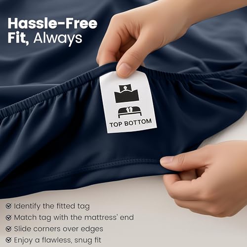 Utopia Bedding Fitted Sheet Double, Navy - Deep Pocket 14 inch (35 cm) - Easy Care - OEKO-TEX Certified - Soft Brushed Microfibre Fabric - Shrinkage and Fade Resistant - Bottom Sheet