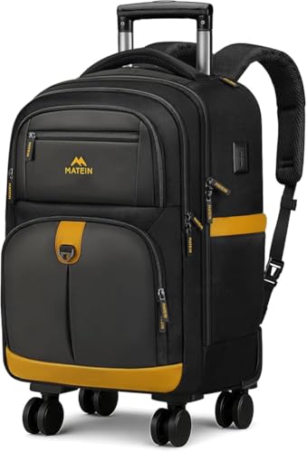MATEIN Travel Backpack with Wheels Featuring 4 Spinner Wheels, 17 Inch Laptop Trolley Bag on Wheels with Wet Dry Compartment and USB Port, Water Resistant Rolling Backpack for Business Travel