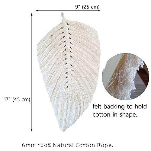 Macramé Wall Hanging Leaf Feather | Wall Décor Boho Modern Décor | Large Macramé Feather 18" X 9" Room Décor For Girls Bedroom Nursery Bohemian Décor #TOP5