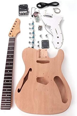 Roasted Canadian maple Neck DIY Electric Guitar Kit unfinished Cutted Headstock Mahogany Body Maple Rosewood Fingerboard Fretboard All Parts Included (TL Fhole Rosewood Fretboard)