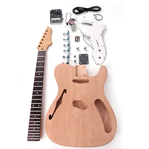 Roasted Canadian Maple Neck Diy Electric Guitar Kit Unfinished Cutted Headstock Mahogany Body Maple Rosewood Fingerboard Fretboard All Parts Included (Tl Fhole Rosewood Fretboard) #TOP2