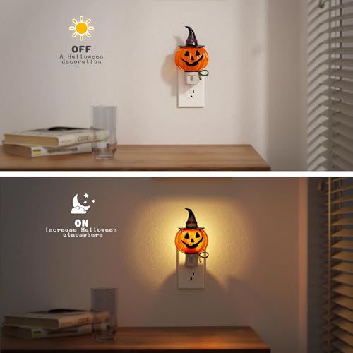 Image of JandCase Pumpkin Night Light, 2 Pack 3000K Night Lights Plug into Wall | Cute & Funny Halloween Night Light for Kids, Plug in Pumpkin Nightlight with 360 Rotatable for Halloween Party Decor