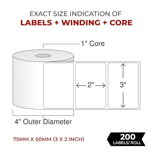 Image of Shreyans Direct Thermal Labels (Pack of 18, 75mm x 50mm) - 3600 Labels