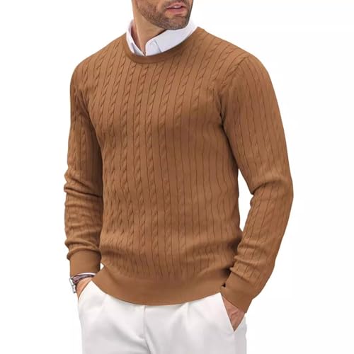 Fxbar Mens V Neck Sweaters Long Sleeve Mens Crewneck Sweater Soft Pullover Sweaters Long Sleeve Knitted Textured Jumper Fall Winter Outwear, Brown-a, Large2