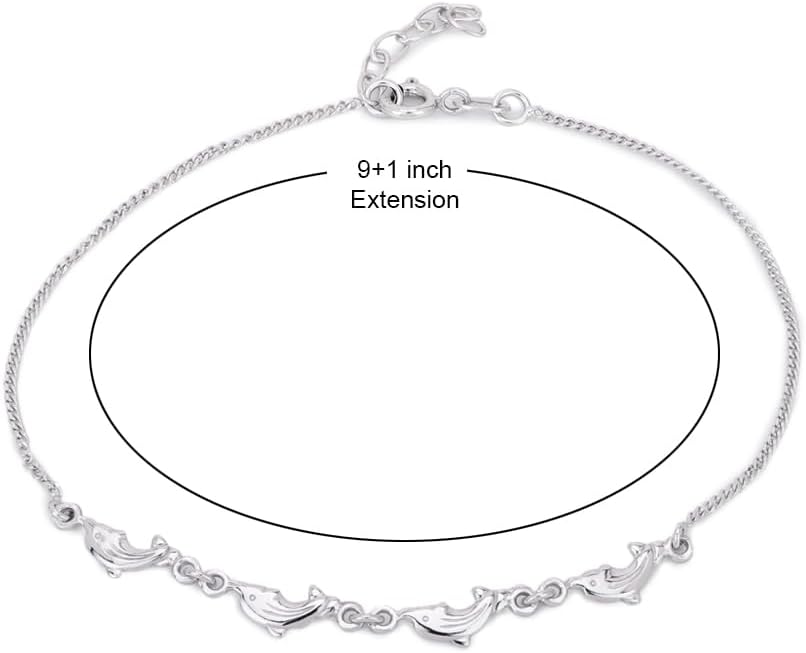 Vanbelle Sterling Silver Jewelry Rhodium Plated with 925 Stamp - Playful Dolphin Anklet for Women - Lightweight Silver Ankle Bracelet with Dolphin Charms - Image 4