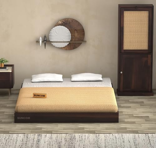 Image of SUNCOM Sheesham Wood Low Height Queen Size Bed Without Storage Wooden Double Bed Cot Palang for Bedroom Living Room Furniture (Walnut Finish)