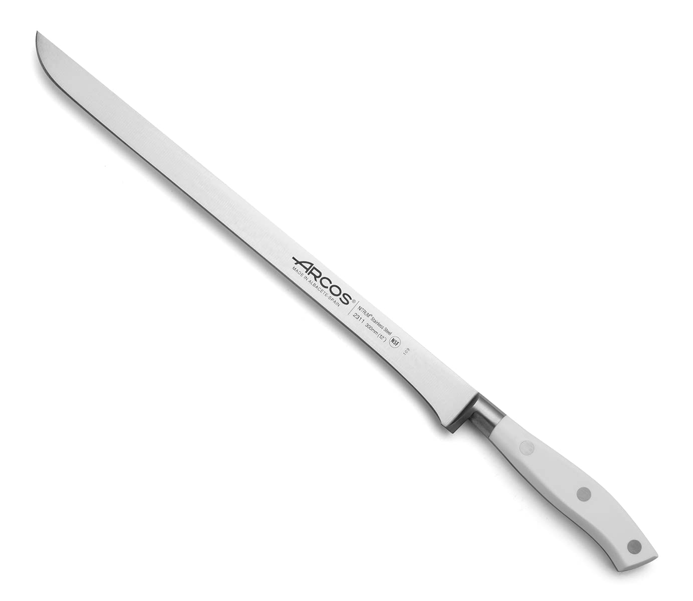 ARCOSRiviera Forged Slicing Flexible Ham Knife with White Handle, 12-Inch