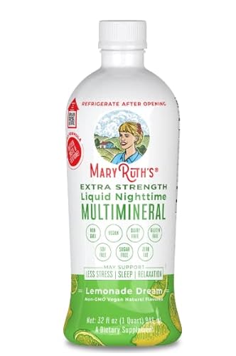 Maryruth Organics, Nighttime Liquid Multimineral Supplement, Sugar/Gluten Free, Natural Sleep Support For Adults, Kids, No Melatonin, Magnesium, Calcium, Msm, Lemonade Flavor, Vegan, 32 Servings #TOP19