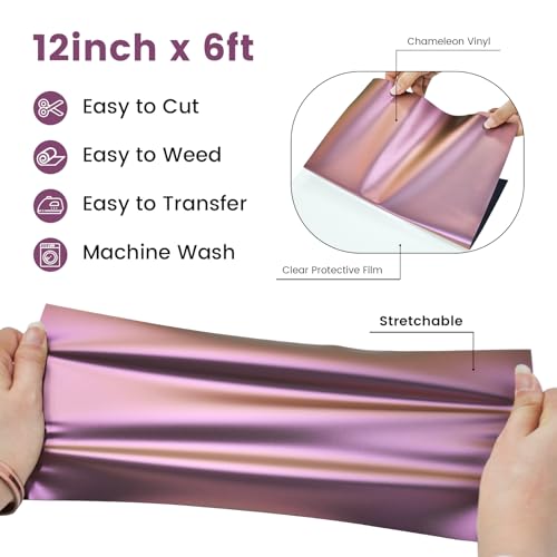 MEVOREW Chameleon HTV Heat Transfer Vinyl 12" x 6ft Iron On Vinyl for T Shirts, Chameleon Vinyl Gradient Change Color PU HTV Roll for Cricut, Silhouette Cameo (Purple to Brown) — view 3