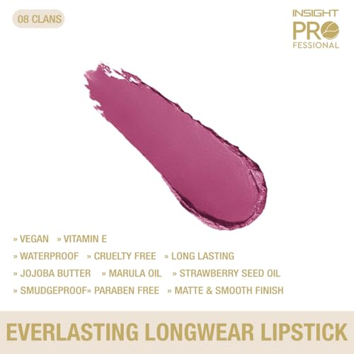 Image of INSIGHT Professional Everlasting Longwear Lipstick | Velvety Smooth Finish | Highly Pigmented | Transferproof,Waterproof,Smudgeproof | Infused with Vit E & Marula Oil - (Clans) 2.5gm