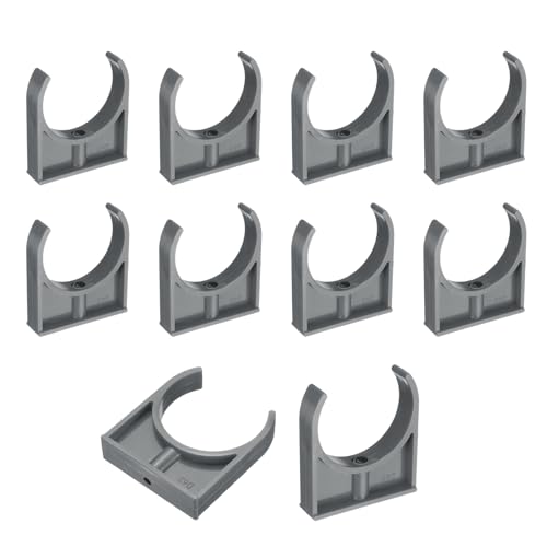 uxcell 10 Pcs PVC Water Pipe Clamps Clips, 63mm ID U-Shaped Water Pipe Buckles Pipe Tubing Clamps Pipe Support Holder for 2\" Water Pipe Tubing Hose TV Trays Hanger Support Tubing, Grey
