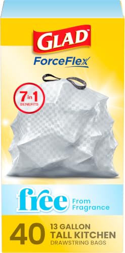 Glad ForceFlex Tall Kitchen Drawstring Trash Bags 13 Gal Fragrance Free 40 Ct (Package May Vary)